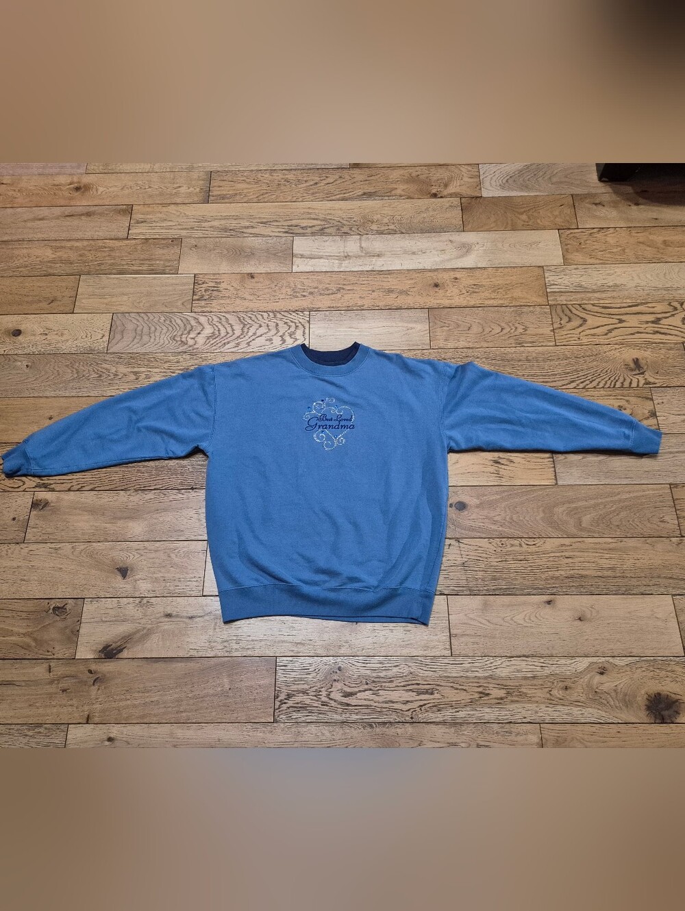 Blue Crewneck Sweatshirt with Embroidered Script